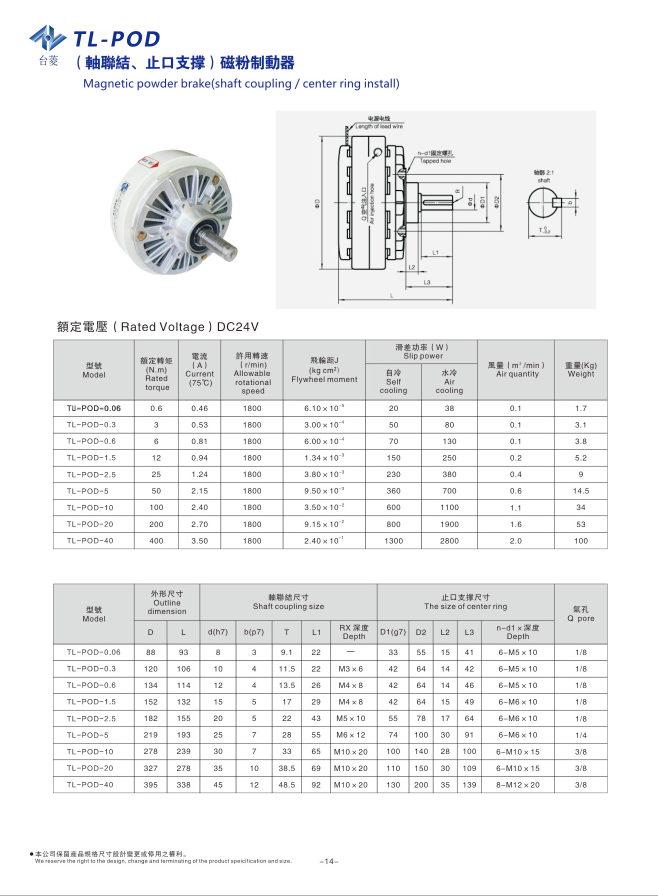 法蘭式磁粉制動器規(guī)格尺寸參數表