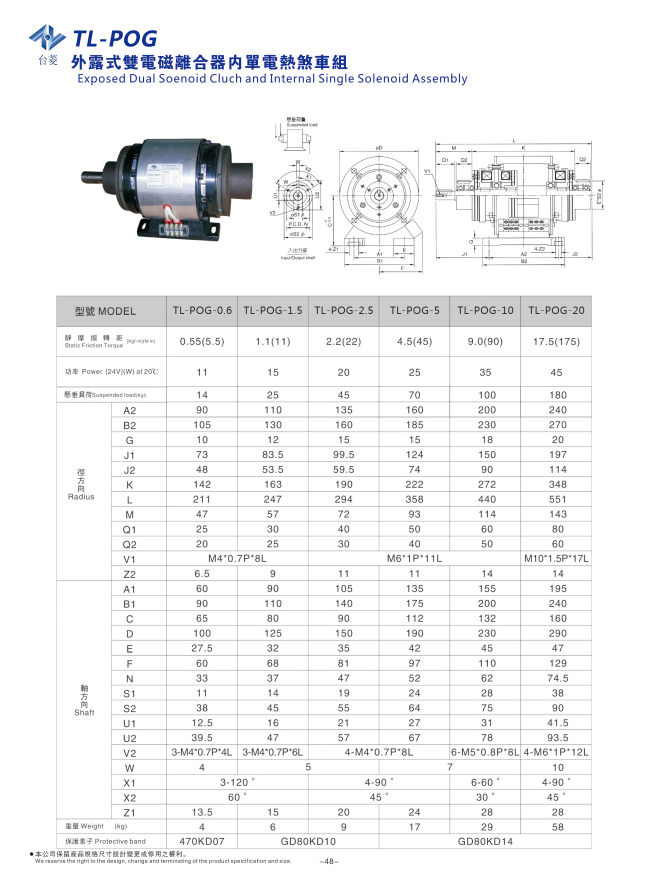 外露式雙電磁離合器單剎車組規(guī)格型號尺寸參數(shù)表